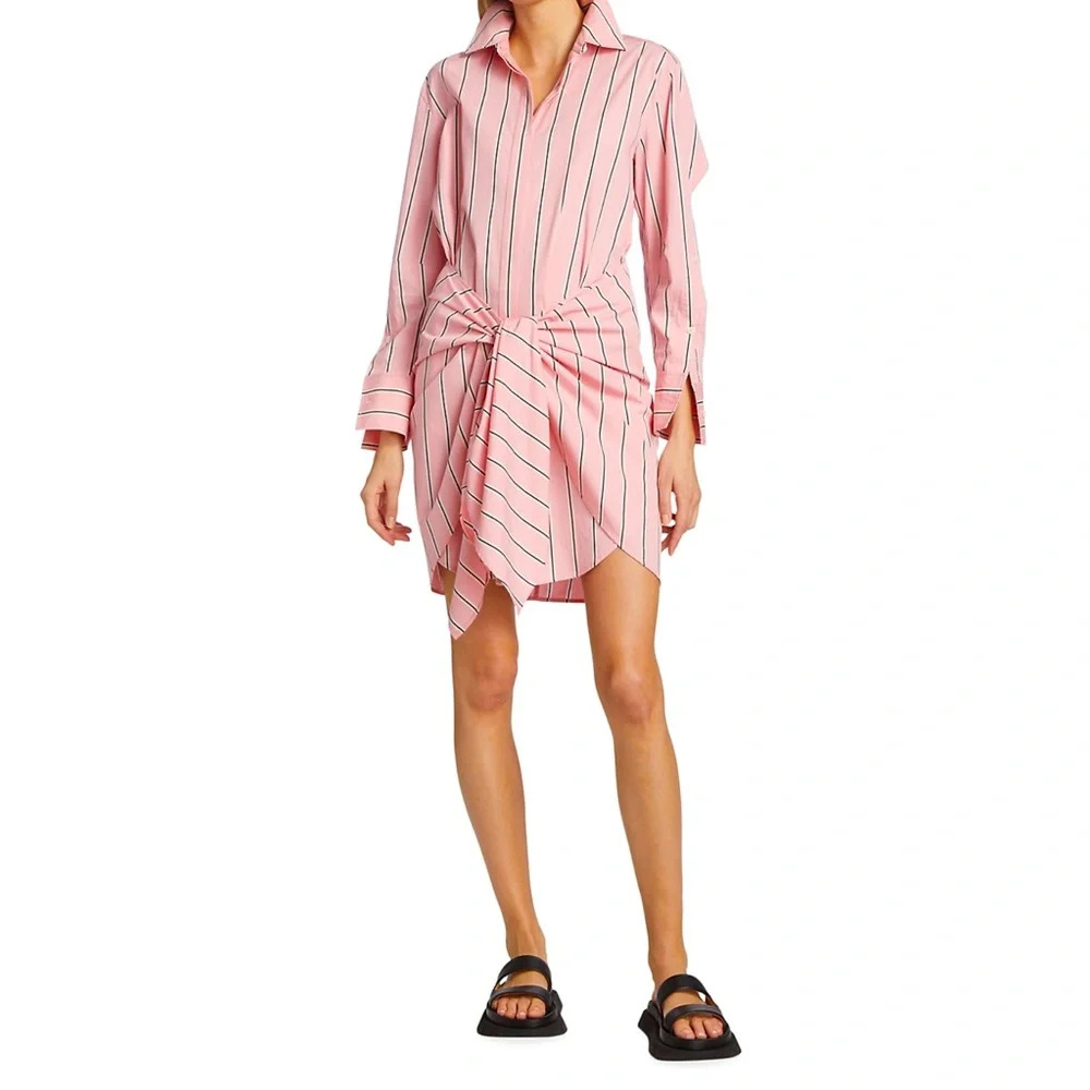 Derek Lam 10 Crosby Charlotte Tie-Waist Shirtdress Pink Multi Size 0 - Picture 2 of 8
